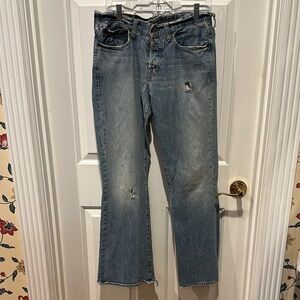 Abercrombie & Fitch Distressed 1892 button front Flare Blue Jeans 30x32
